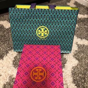 Empty Tory Burch box and shopping bag